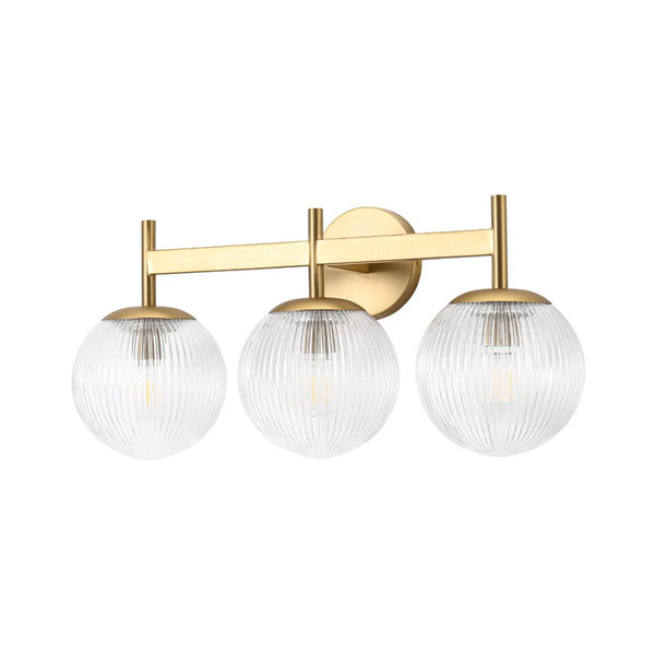 Chandelierias - Classic Glam 3 - Light Ribbed Glass Linear Vanity Light - Wall Light - Brushed Brass -