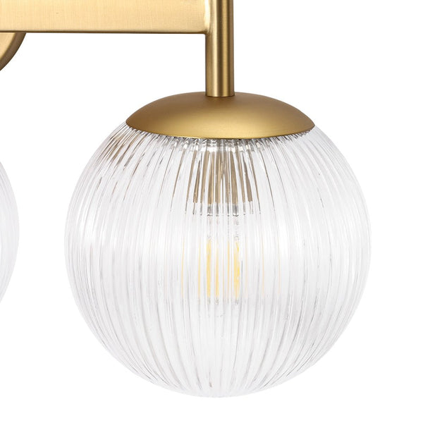 Chandelierias - Classic Glam 3 - Light Ribbed Glass Linear Vanity Light - Wall Light - Brushed Brass -