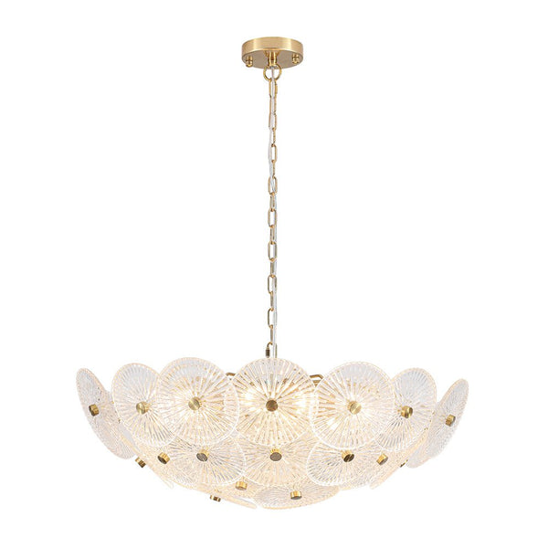 Chandelierias-Clear 9-Light Lotus Leaf Glass Floral Chandelier-Chandeliers-Brass-