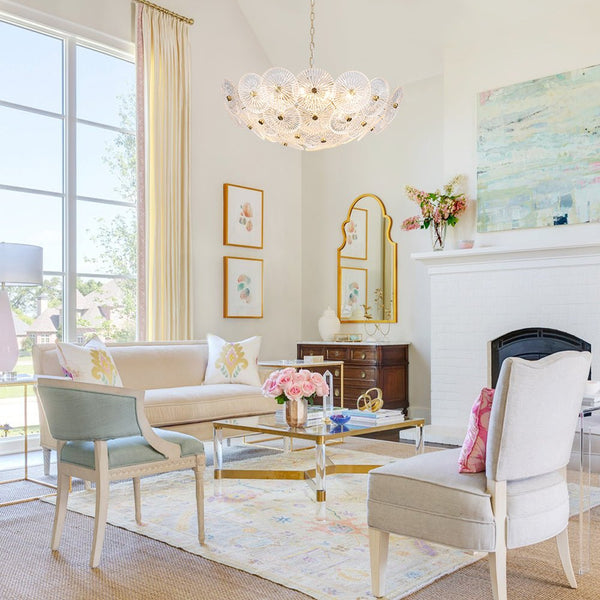 Chandelierias-Clear 9-Light Lotus Leaf Glass Floral Chandelier-Chandeliers-Brass-