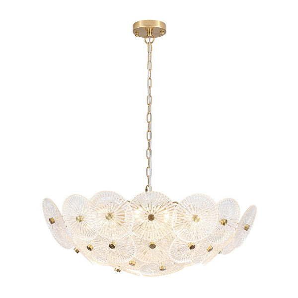 Chandelierias-Clear 9-Light Lotus Leaf Glass Floral Chandelier-Chandeliers-Brass-