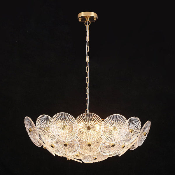 Chandelierias-Clear 9-Light Lotus Leaf Glass Floral Chandelier-Chandeliers-Brass-