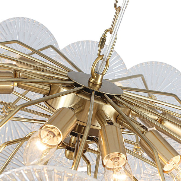 Chandelierias-Clear 9-Light Lotus Leaf Glass Floral Chandelier-Chandeliers-Brass-
