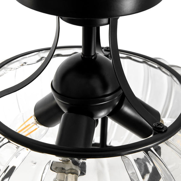 Chandelierias - Clear Drum Glass 3 - Light Farmhouse Lantern Semi - Flush Mount - Semi Flush - Black -