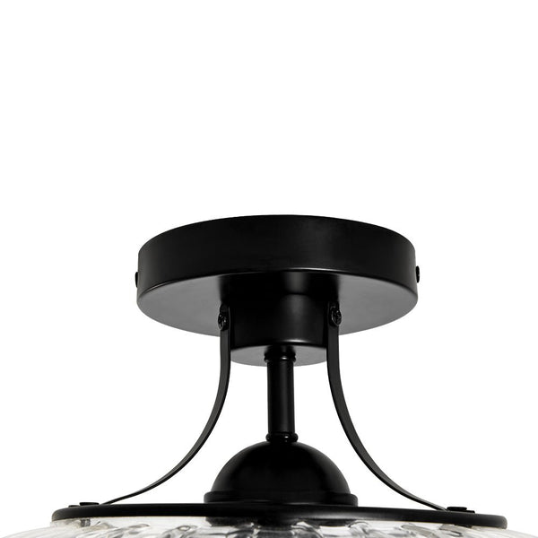 Chandelierias - Clear Drum Glass 3 - Light Farmhouse Lantern Semi - Flush Mount - Semi Flush - Black -