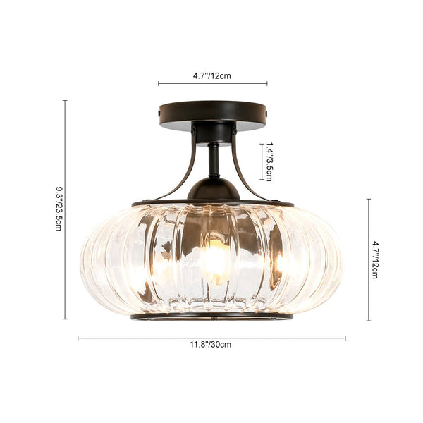 Chandelierias - Clear Drum Glass 3 - Light Farmhouse Lantern Semi - Flush Mount - Semi Flush - Black -