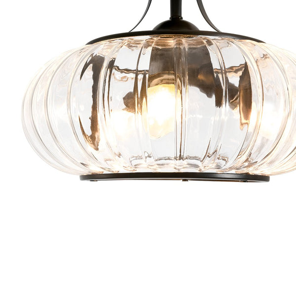 Chandelierias - Clear Drum Glass 3 - Light Farmhouse Lantern Semi - Flush Mount - Semi Flush - Black -