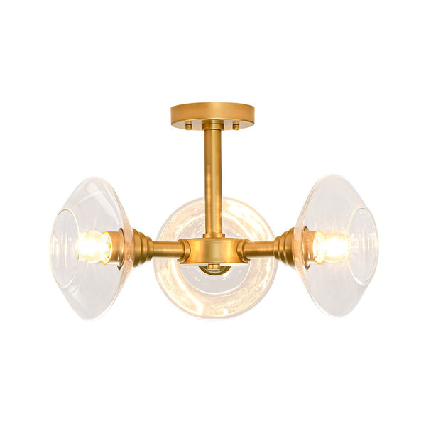 Chandelierias - Clear Rhombus Glass 3 - Light Semi - flush Mount - Semi Flush - Painted Brass -