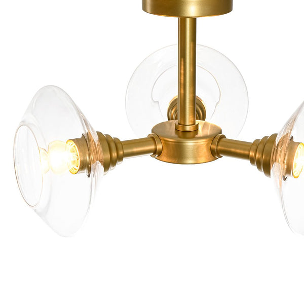 Chandelierias - Clear Rhombus Glass 3 - Light Semi - flush Mount - Semi Flush - Painted Brass -