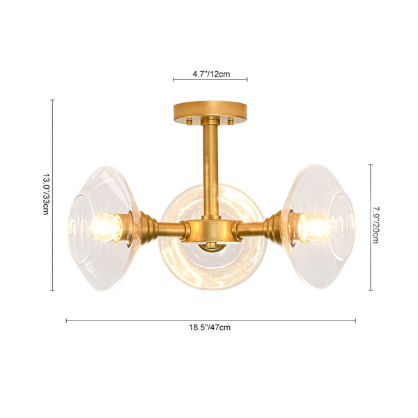 Chandelierias - Clear Rhombus Glass 3 - Light Semi - flush Mount - Semi Flush - Painted Brass -