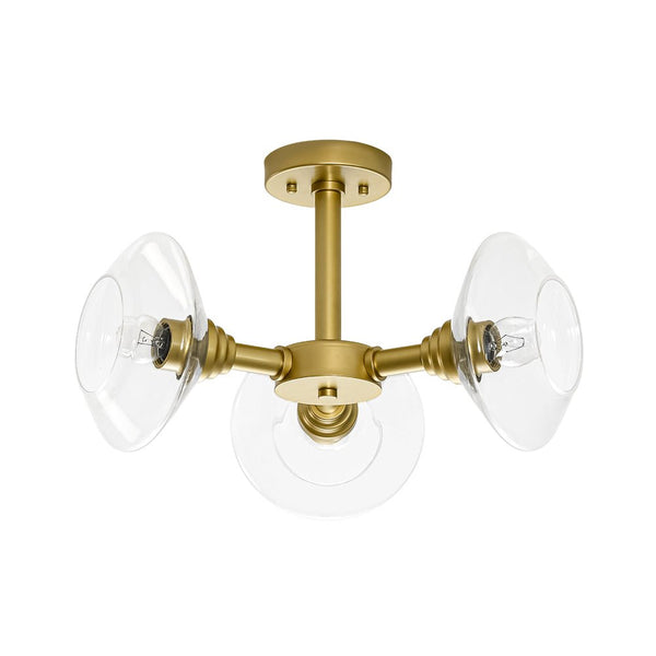 Chandelierias - Clear Rhombus Glass 3 - Light Semi - flush Mount - Semi Flush - Painted Brass -