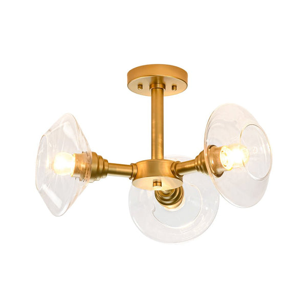 Chandelierias - Clear Rhombus Glass 3 - Light Semi - flush Mount - Semi Flush - Painted Brass -