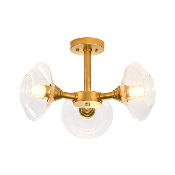 Chandelierias - Clear Rhombus Glass 3 - Light Semi - flush Mount - Semi Flush - Painted Brass -