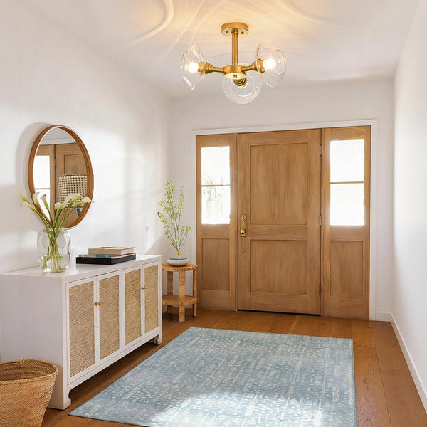 Chandelierias - Clear Rhombus Glass 3 - Light Semi - flush Mount - Semi Flush - Painted Brass -