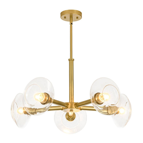 Chandelierias - Clear Rhombus Glass 5 - Light Sphere Chandelier - Chandeliers - Painted Brass -