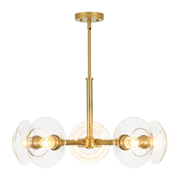 Chandelierias - Clear Rhombus Glass 5 - Light Sphere Chandelier - Chandeliers - Painted Brass -