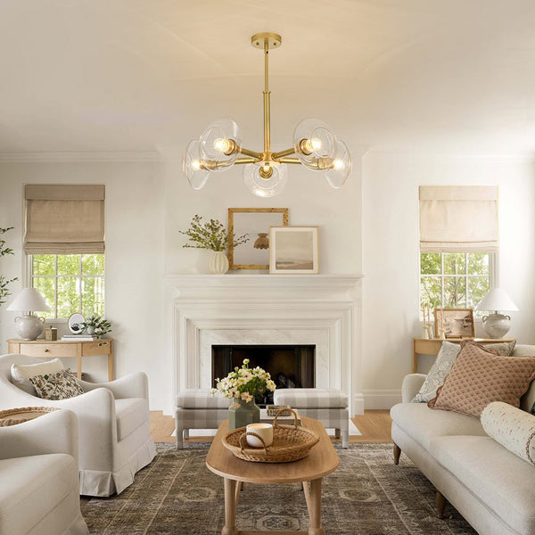 Chandelierias - Clear Rhombus Glass 5 - Light Sphere Chandelier - Chandeliers - Painted Brass -