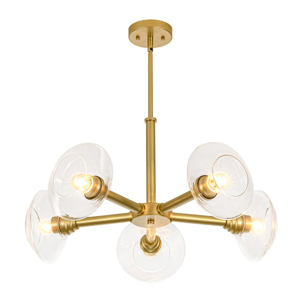 Chandelierias - Clear Rhombus Glass 5 - Light Sphere Chandelier - Chandeliers - Painted Brass -