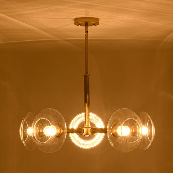 Chandelierias - Clear Rhombus Glass 5 - Light Sphere Chandelier - Chandeliers - Painted Brass -