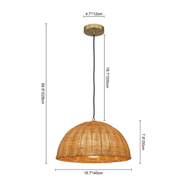 Chandelierias-Coastal 1-Light Central Frosted Globe Rattan Dome Pendant-Pendants-15.7 in-