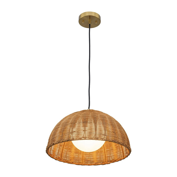 Chandelierias-Coastal 1-Light Central Frosted Globe Rattan Dome Pendant-Pendants-15.7 in-
