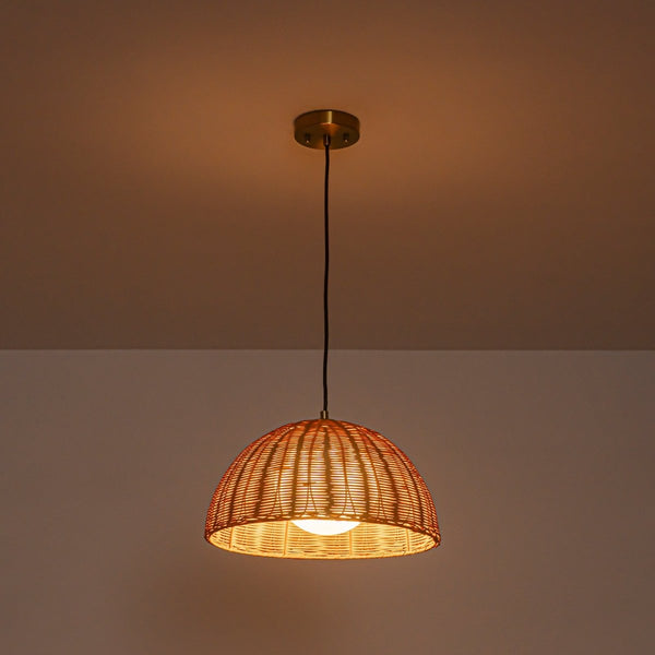 Chandelierias-Coastal 1-Light Central Frosted Globe Rattan Dome Pendant-Pendants-15.7 in-