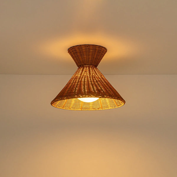 Chandelierias-Coastal 1-Light Hourglass Shaped Rattan Flush Mount-Flush Mount-15.7 in-
