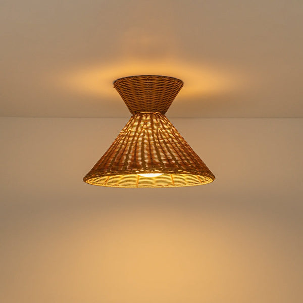 Chandelierias-Coastal 1-Light Hourglass Shaped Rattan Flush Mount-Flush Mount-15.7 in-