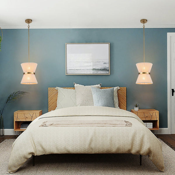 Chandelierias-Coastal-style Brass Hourglass Shape Natural Rope Drum Pendant-Pendant-2 Bulbs-