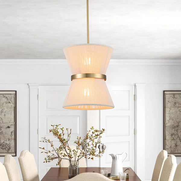 Chandelierias-Coastal-style Brass Hourglass Shape Natural Rope Drum Pendant-Pendant-2 Bulbs-