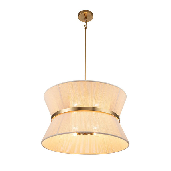 Chandelierias-Coastal-style Brass Hourglass Shape Natural Rope Drum Pendant-Pendant-8 Bulbs-