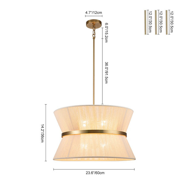 Chandelierias-Coastal-style Brass Hourglass Shape Natural Rope Drum Pendant-Pendant-8 Bulbs-