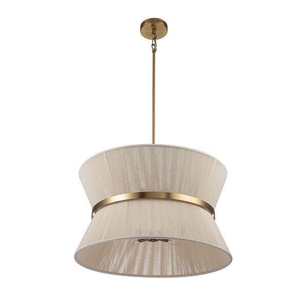 Chandelierias-Coastal-style Brass Hourglass Shape Natural Rope Drum Pendant-Pendant-8 Bulbs-