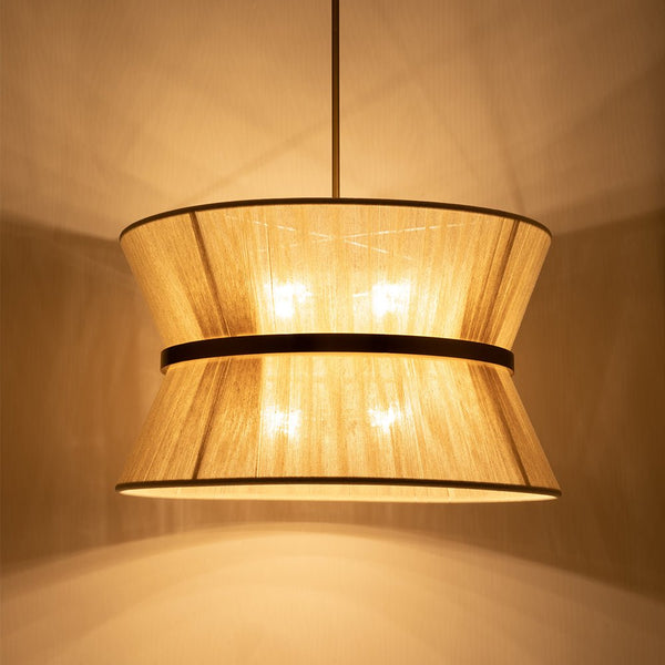 Chandelierias-Coastal-style Brass Hourglass Shape Natural Rope Drum Pendant-Pendant-8 Bulbs-