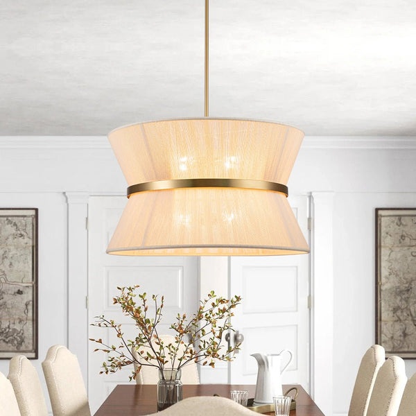 Chandelierias-Coastal-style Brass Hourglass Shape Natural Rope Drum Pendant-Pendant-8 Bulbs-
