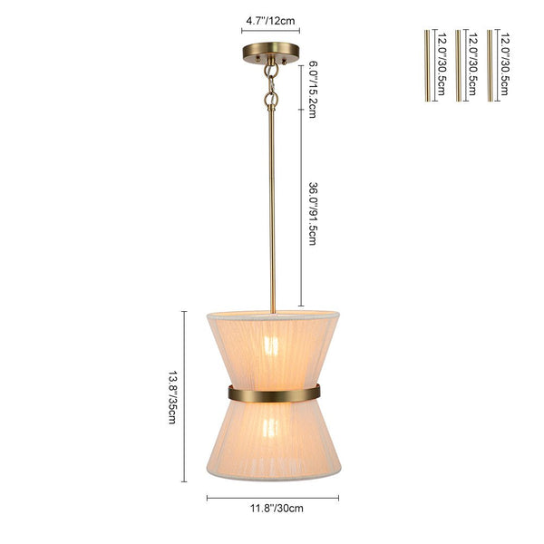 Chandelierias-Coastal-style Brass Hourglass Shape Natural Rope Drum Pendant-Pendant-8 Bulbs-