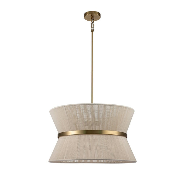 Chandelierias-Coastal-style Brass Hourglass Shape Natural Rope Drum Pendant-Pendant-8 Bulbs-
