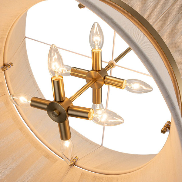 Chandelierias-Coastal-style Brass Hourglass Shape Natural Rope Drum Pendant-Pendant-8 Bulbs-