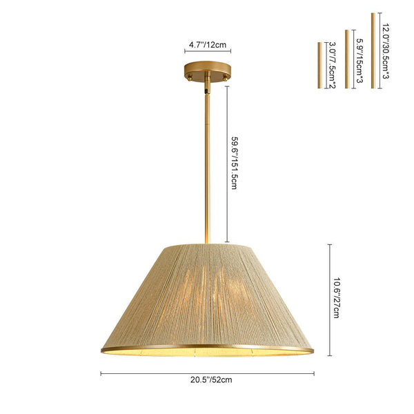 Chandelierias - Coastal Style Single - Light Conical Linen Shade Pendant - Pendant - Gold -