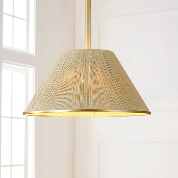 Chandelierias - Coastal Style Single - Light Conical Linen Shade Pendant - Pendant - Gold -
