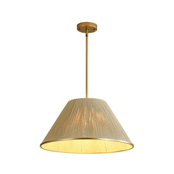 Chandelierias - Coastal Style Single - Light Conical Linen Shade Pendant - Pendant - Gold -
