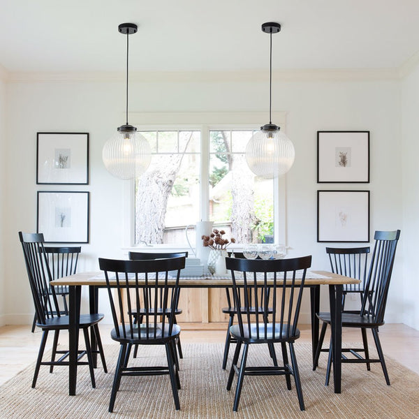 Chandelierias - Contemporary 1 - Light Ribbed Globe Glass Kitchen Pendant - Pendants - Brass -