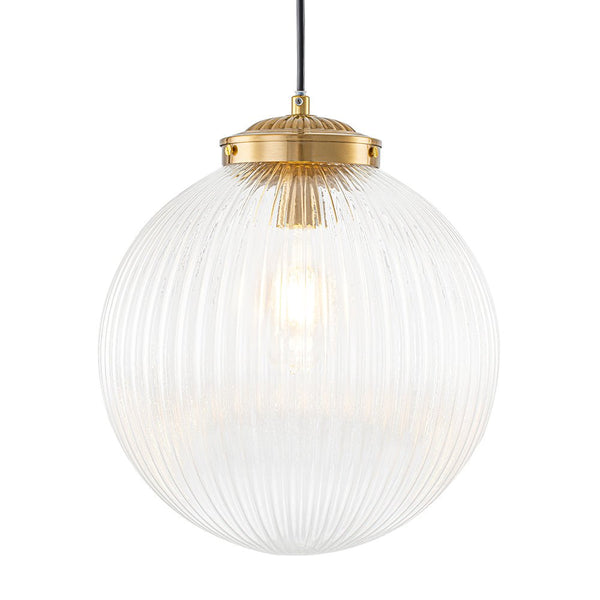 Chandelierias - Contemporary 1 - Light Ribbed Globe Glass Kitchen Pendant - Pendants - Nickel -