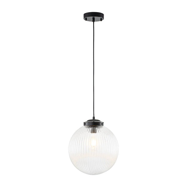 Chandelierias - Contemporary 1 - Light Ribbed Globe Glass Kitchen Pendant - Pendants - Nickel -