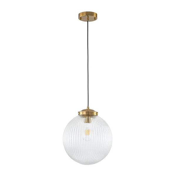Chandelierias - Contemporary 1 - Light Ribbed Globe Glass Kitchen Pendant - Pendants - Nickel -