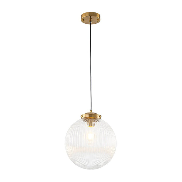 Chandelierias - Contemporary 1 - Light Ribbed Globe Glass Kitchen Pendant - Pendants - Nickel -