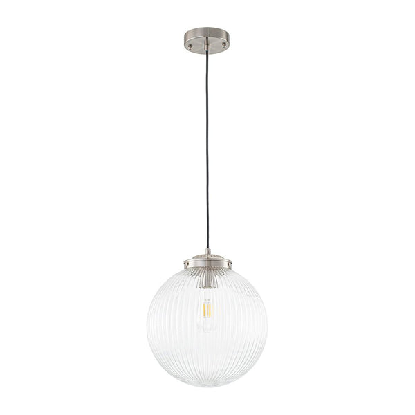 Chandelierias - Contemporary 1 - Light Ribbed Globe Glass Kitchen Pendant - Pendants - Nickel -