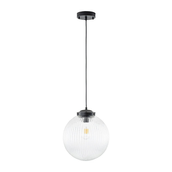 Chandelierias - Contemporary 1 - Light Ribbed Globe Glass Kitchen Pendant - Pendants - Nickel -