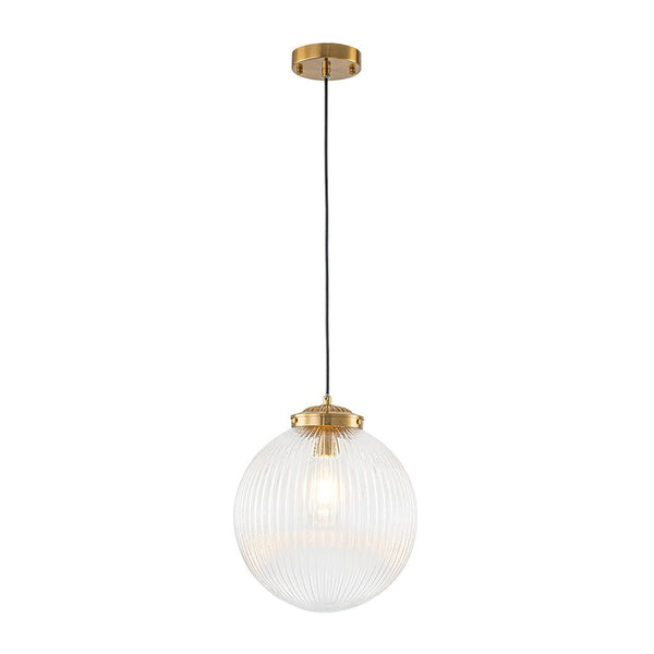 Chandelierias - Contemporary 1 - Light Ribbed Globe Glass Kitchen Pendant - Pendants - Nickel -