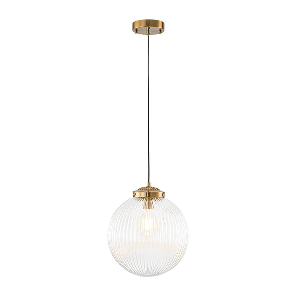 Chandelierias - Contemporary 1 - Light Ribbed Globe Glass Kitchen Pendant - Pendants - Nickel -